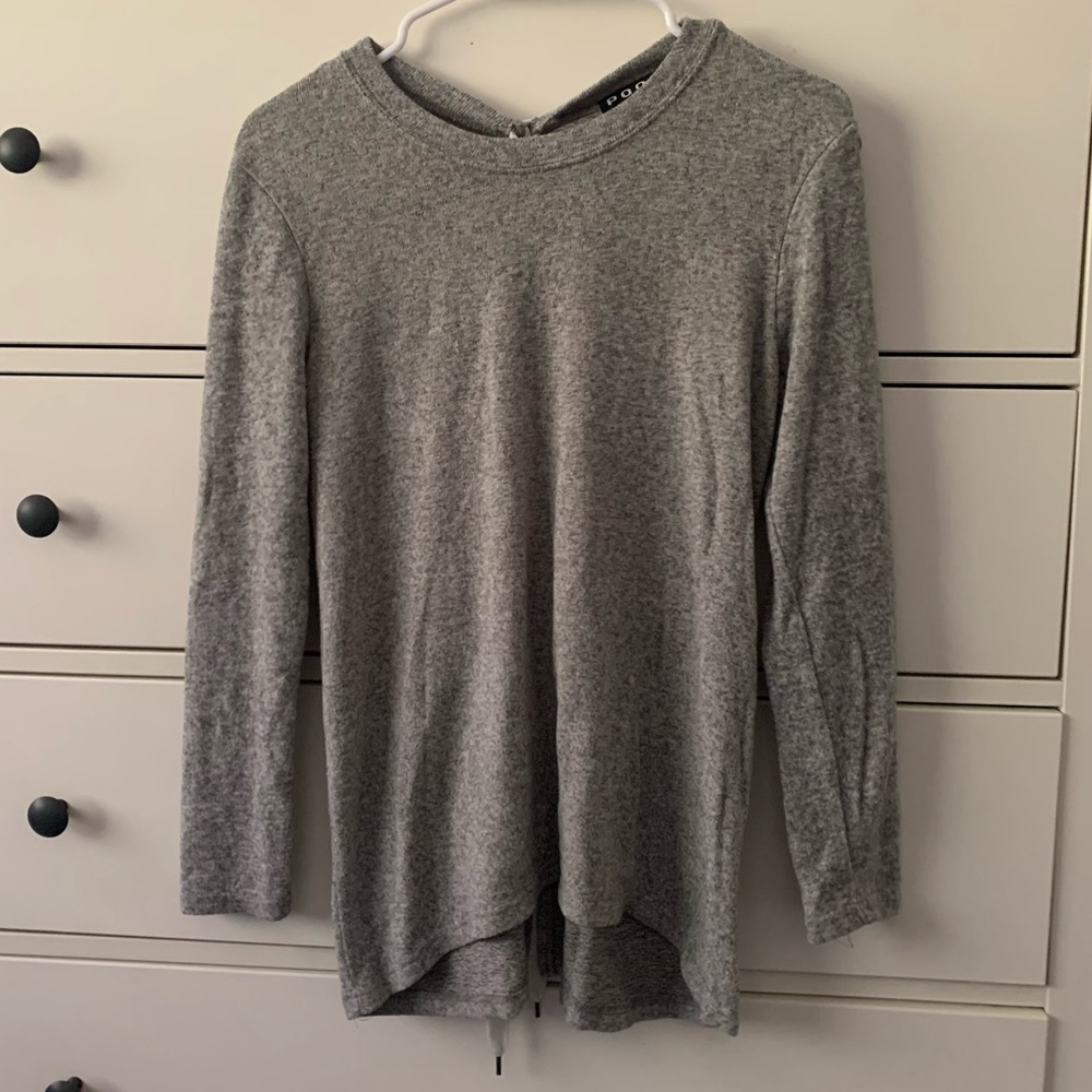 Tie Up Gray Sweater